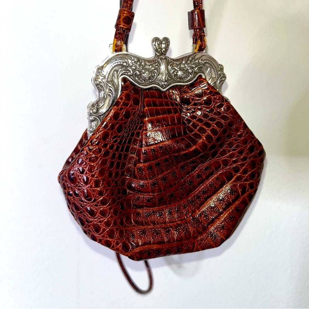 Brighton Brown and Silver Mini Bag with Crocodile Embossed Design